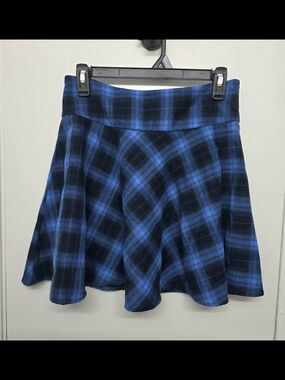Hot Topic Blue & Black Plaid Circle Skirt